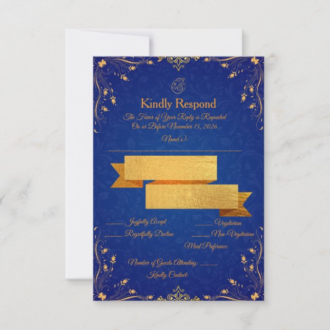 Royal Blue and Gold RSVP Card (Front)