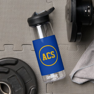 Royal Blue and Gold School Colours and Letters Water Bottle
