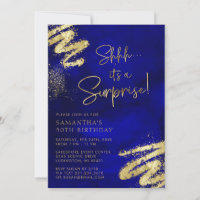 Royal Blue and Gold Surprise Invitation d'annivers