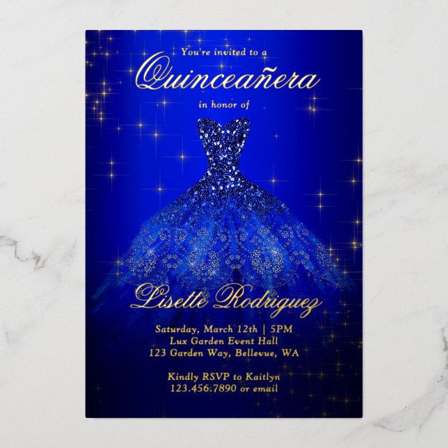 Royal Blue And Gold Themed Quinceanera Real (Front)