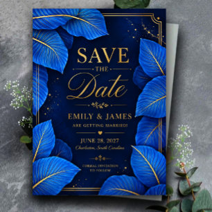 Royal Blue and Gold Tropical Elegant Luxury Acrylic Invitations