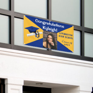Royal Blue and Gold Vinyl Graduation Photo Banner