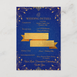 Royal Blue and Gold Wedding Details Card