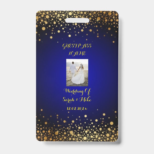 Royal Blue and Gold Wedding Guest Pass Badge (Front)