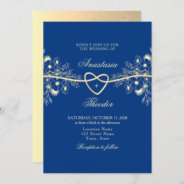 Royal Blue and Gold Wedding Invitation (Front/Back)