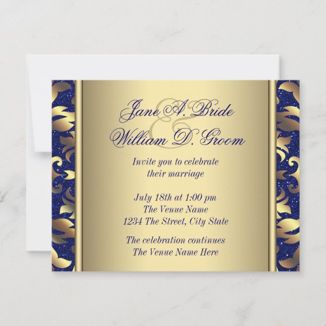 Royal Blue and Gold Wedding Invitation (Front)
