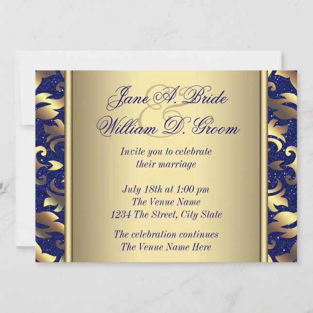 Royal Blue and Gold Wedding Invitation (Front)