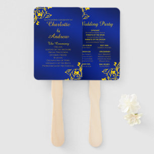 Royal Blue and Gold Wedding Program Hand Fan