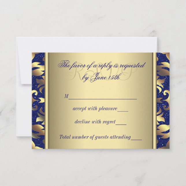 Royal Blue and Gold Wedding RSVP (Front)