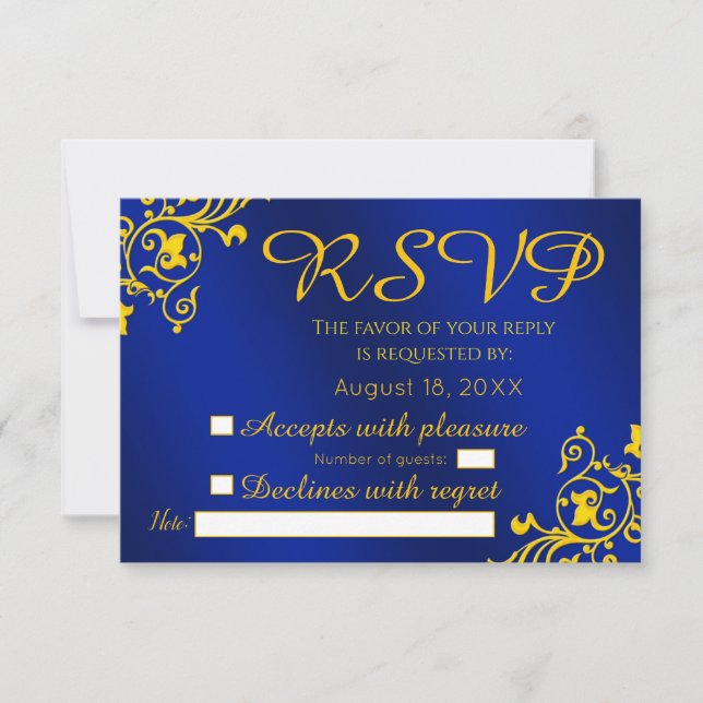 Royal Blue and Gold Wedding RSVP Card (Front)