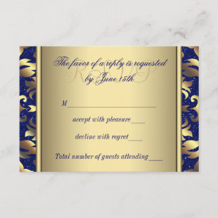 Royal Blue and Gold Wedding RSVP Card