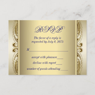 Royal Blue and Gold Wedding RSVP Card