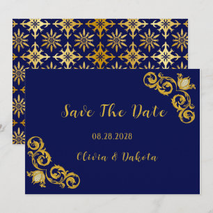 Royal Blue and Gold Wedding Save The Date Cards