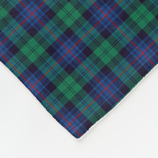Royal Blue and Green Armstrong Clan Tartan Fleece Blanket (Corner)
