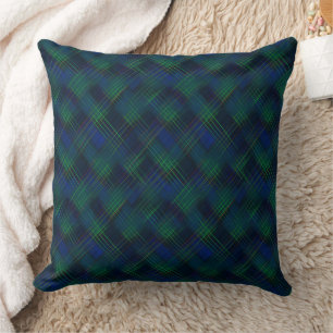 Royal blue and green tartan throw pillow