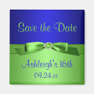 Royal Blue and Lime Green Save the Date Magnet