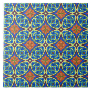 Royal Blue and Orange Patterned Ceramic Tile