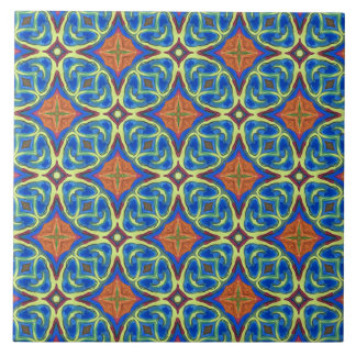 Royal Blue and Orange Patterned Ceramic Tile