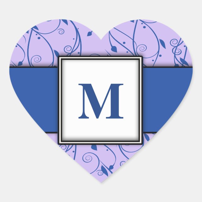 ROYAL BLUE and Purple Swirly Floral Heart Sticker (Front)