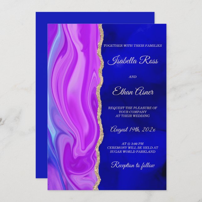 Royal Blue and Purple Wedding Theme Invitation (Front/Back)