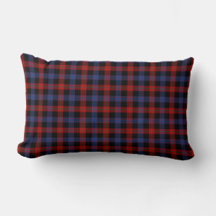 Royal Blue and Red Brown Clan Scottish Plaid Lumbar Pillow
