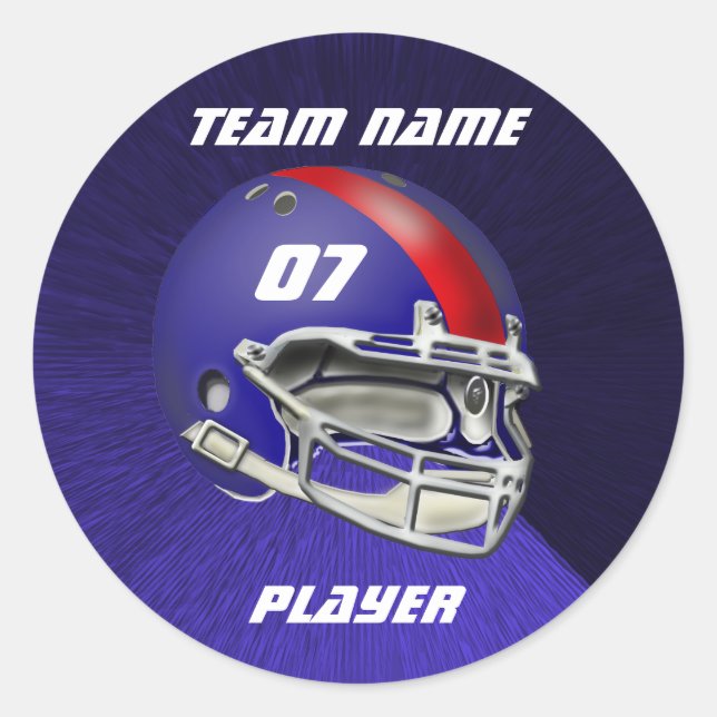 Royal Blue and Red Football Helmet Classic Round Sticker (Front)