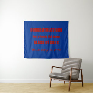 Royal Blue and Red School Colors Graduation Tapestry