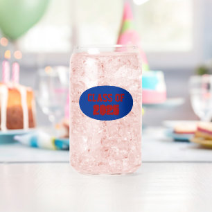 Royal Blue and Red School Colours Class Year Can Glass