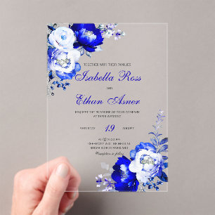 Royal Blue and Silver Acrylic Wedding Invitations