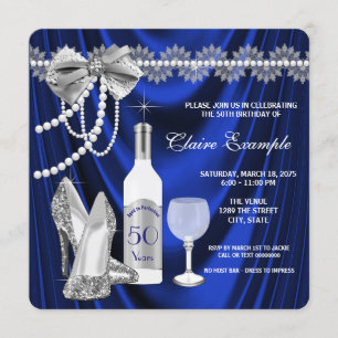 Royal Blue and Silver Aged to Perfection Birthday Invitation