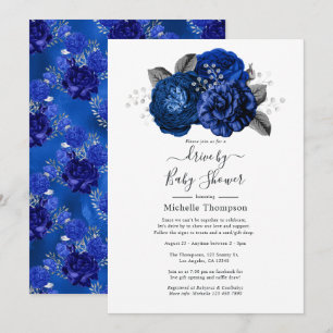 Royal Blue and Silver Floral Drive By Shower Invitation