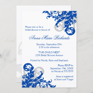 Royal Blue and Silver Flourish Bridal Shower Invitation