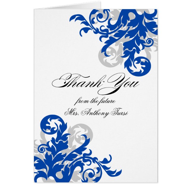 Royal Blue and Silver Flourish Thank You (Front)