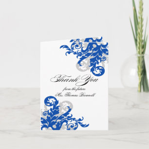 Royal Blue and Silver Flourish Thank You Card