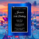 Royal Blue and Silver Foil Black 50th Birthday Invitation<br><div class="desc">Create your own fancy stylish milestone birthday celebration 5x7 style invitation for her. The decorative background features faux bright royal blue foil, silver foil and a solid black rectangular overlay. Move or delete the faux white sparkle graphic. Customize the white font styles, colour and size. The luxury modern foil is...</div>