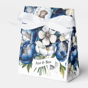 Royal Blue and Silver Glittery Peony Wedding  Favor Box