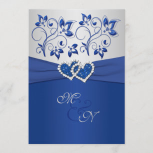 Royal Blue and Silver Joined Hearts Invitation