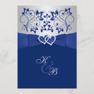 Royal Blue and Silver Joint Hearts Invitation 2