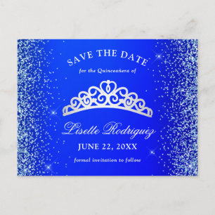 Royal Blue and Silver Quinceanera Save The Date Postcard