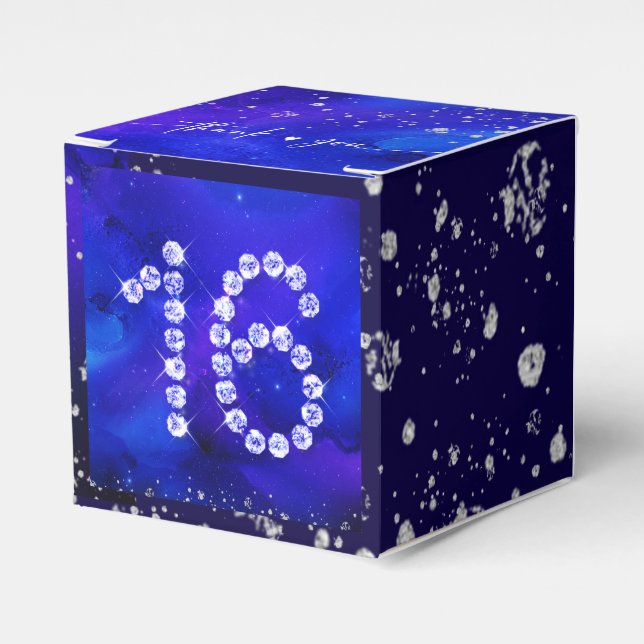 Royal Blue and Silver  sweet 16 Favor Box (Front Side)