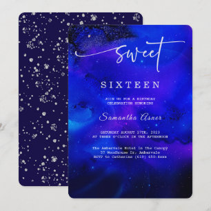 Royal Blue and silver Sweet Sixteen Invitation