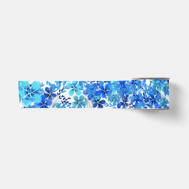 Royal Blue and Turquoise Garden Flowers   Satin Ribbon (Front)