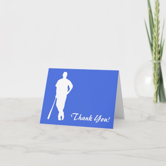 Royal Blue and White Baseball Thank You Card (Front)
