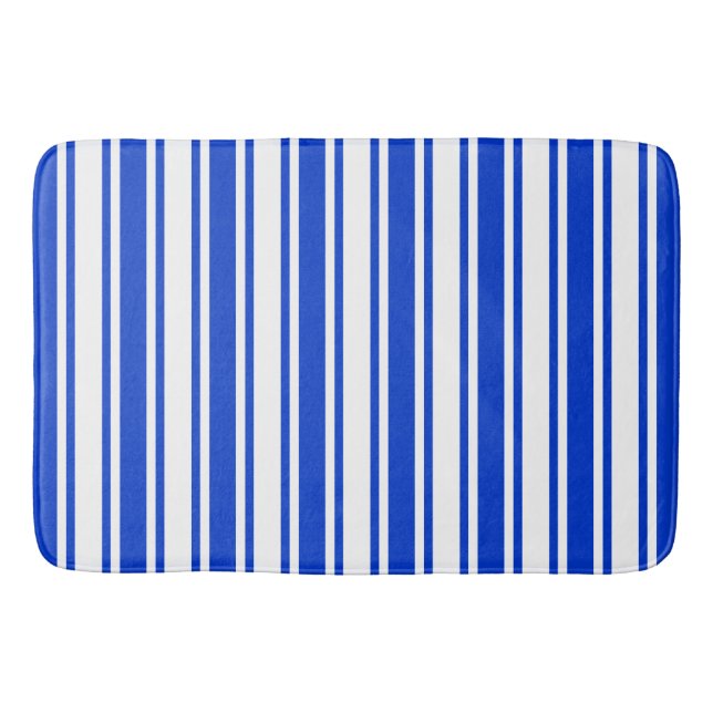 Royal blue and white candy stripes bath mat (Front)