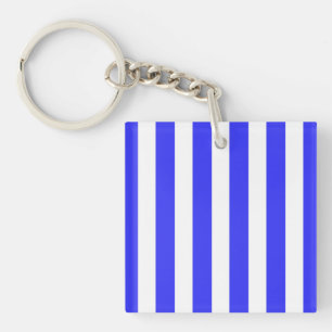Royal blue and white candy stripes keychain