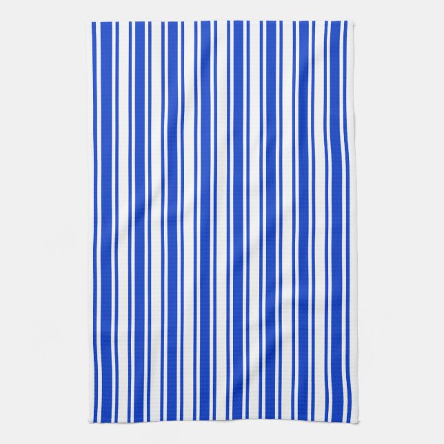 Royal blue and white candy stripes kitchen towel (Vertical)