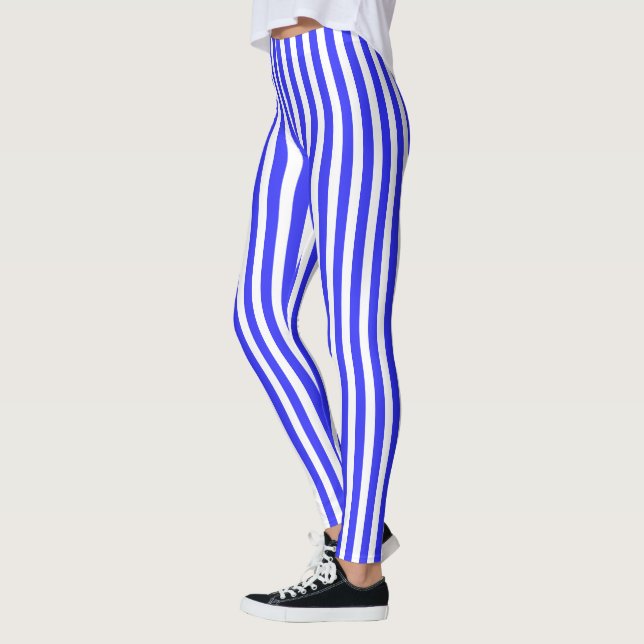 Royal blue and white candy stripes leggings (Left)