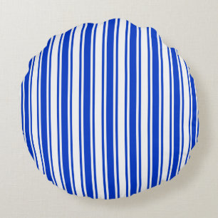 Royal blue and white candy stripes round pillow