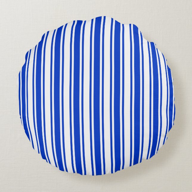 Royal blue and white candy stripes round pillow (Back)