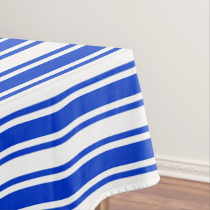 Royal blue and white candy stripes tablecloth